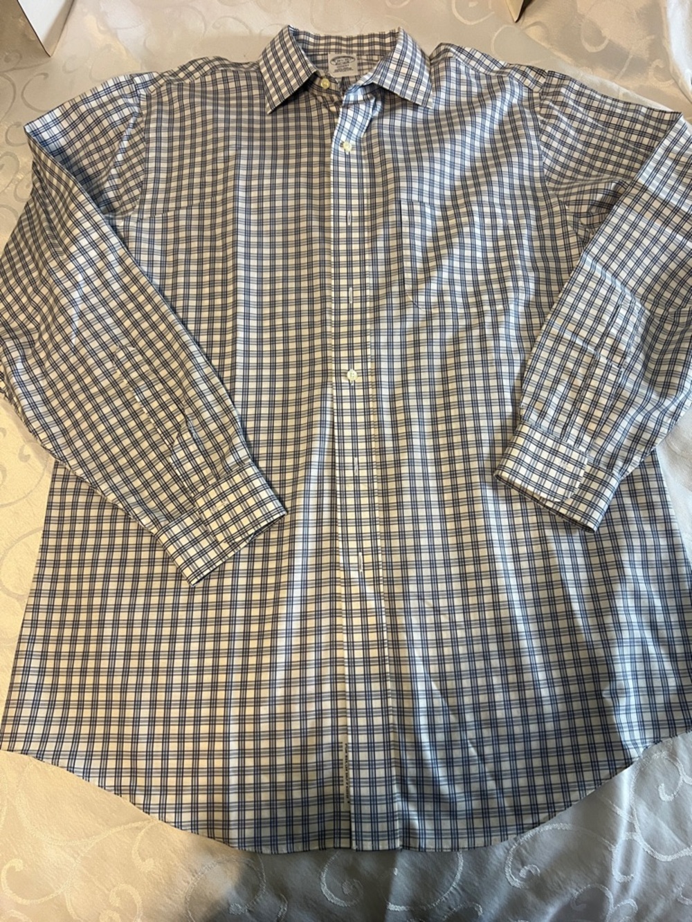 Brooks Brothers  Classic Men's Blue and White Check Button-Down Shirt